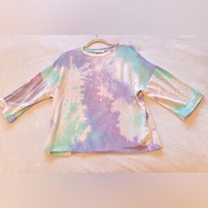 JOLIE Boho Pastel Tie-Dye Lightweight Sweatshirt Top White Purple Turquoise Blue
